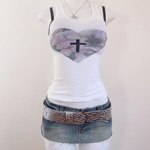 2010s galaxy heart cross ribbed tank soft grunge tumblr S